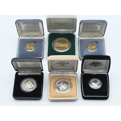 Six Australian Proof Coins, Including 1989 10 Dollar Silver Proof Coin, 1988 $2 Silver Proof Coin and More 