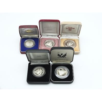 Five $10 Silver Proof Coins, Including 1982, 1986, 1989, 1990 and 1992