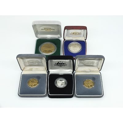 Five Proof Coins, Including 1988 $5 Proof Coin and XII Commonwealth Games Brisbane $2 Silver Proof Coin 1982