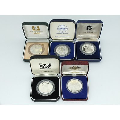 Five $10 Dollar Silver Proof Coins, Including 1985, 1986 and 1987 State Series Coins