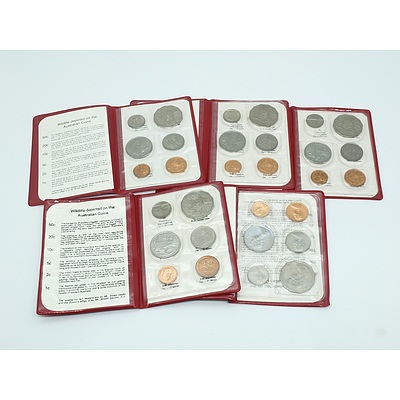 Five 1981 RAM Red Wallet Uncirculated Coin Sets