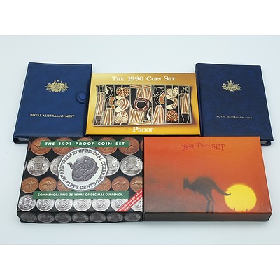 1985, 1987, 1989, 1990, 1991 Proof Coin Sets 