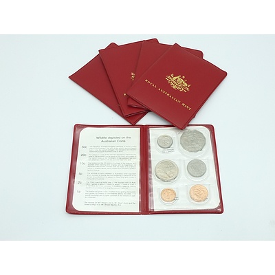 Five 1980 RAM Red Wallet Uncirculated Coin Sets