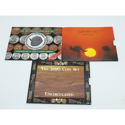 1989, 1990 and 1991 Uncirculated Coin Sets 