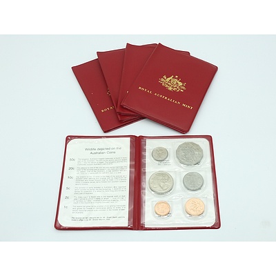 Five 1980 RAM Red Wallet Uncirculated Coin Sets