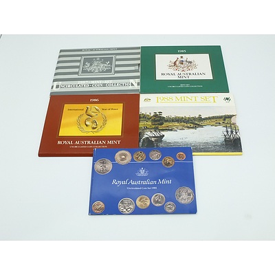Five RAM Uncirculated Coin Sets, Including 1984, 1985, 1986, 1987 and 1988