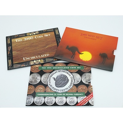 1989, 1990 and 1991 Uncirculated Coin Sets 