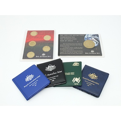 Group of Uncirculated Coins, Including The Australian One Dollar Five Coin Set and the 1992 $5 Coin Commemorating the International Year of Space 