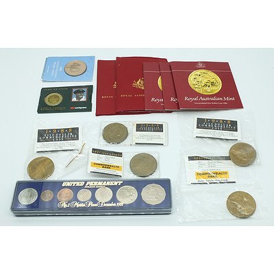 Group of Uncirculated Coins, 1981 United Permanent Building Society Coin Set and 1996 $5 Bradman Coin