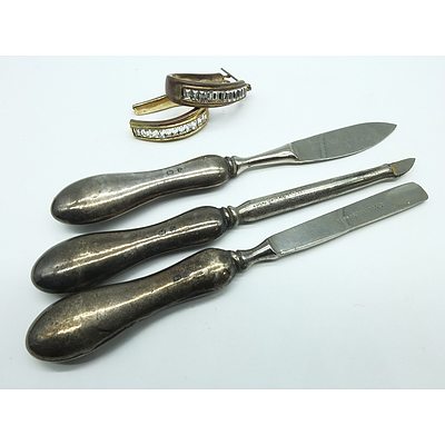 Sterling Silver Handled Maniquire Set and Costume Jewellery