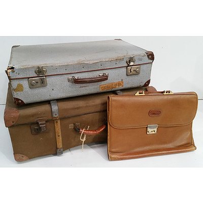 Two Vintage Suitcases and a Italian Crocodile Leather Satchel