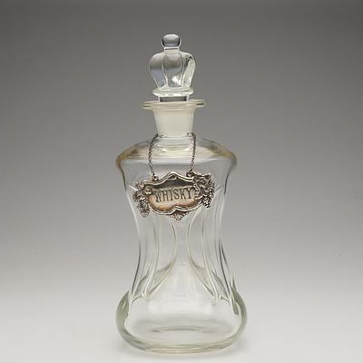 Antique Decanter with a Crown Stopper and Whiskey Label