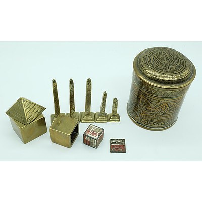 Cairoware Brass Trinket Box and Egyptian Brass Weights