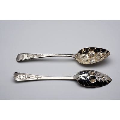 Two George III Monogrammed Sterling Silver Berry Spoons Richard Turner London 1815 and 1816