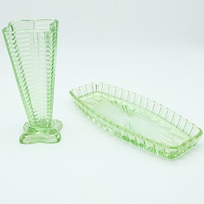 Depression Glass Vase and Tray