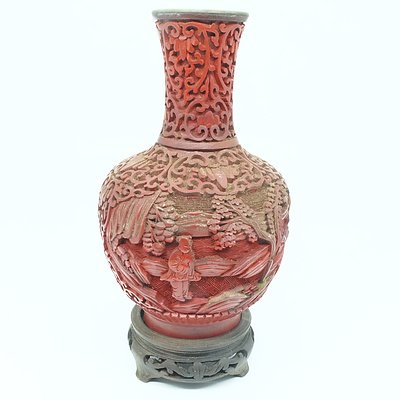 Chinese Cinnabar Vase Mid 20th Century