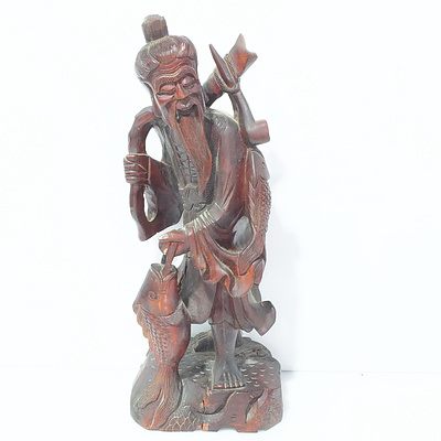 Carved Figure Chinese Fisherman