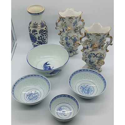Assorted Asian Ornaments, Bowls and Mantel Vases