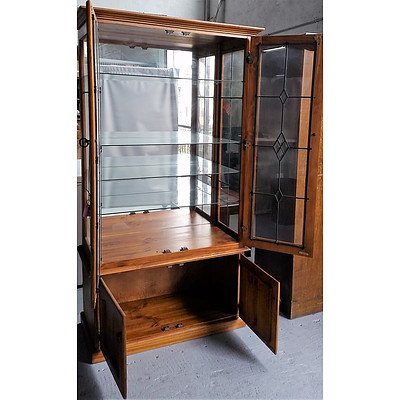 Stained Pine Lead-light Cabinet