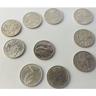 1966 Australian Round 50cent Coins x10