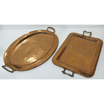 Two Vintage Brass Butler Trays