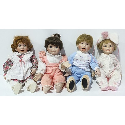 Lot of Four Porcelain Dolls - The Nursery Babies Series and Baby Bunting