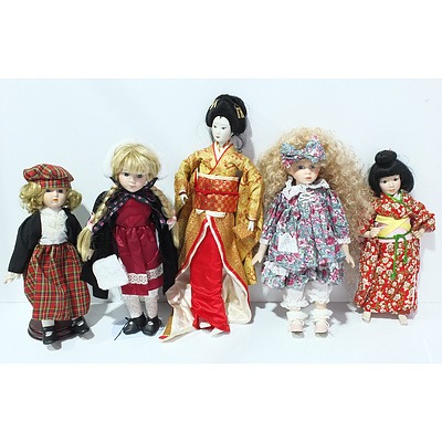 Lot of Five Porcelain Dolls