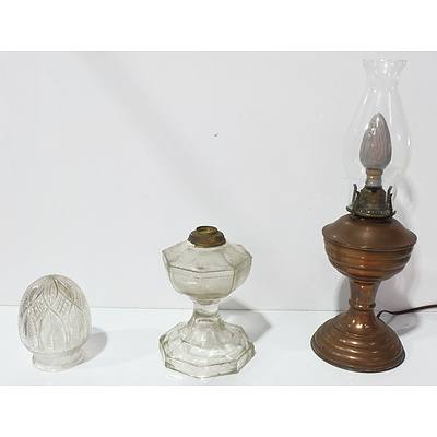 Vintage Moulded Glass Oil Lamp Base, Various Flutes and Converted Oil Lamp