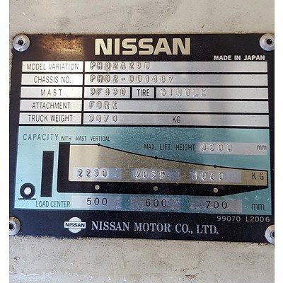 1986 Nissan 2.5ton Dual Fuel Forklift
