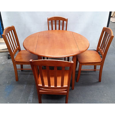 Fold-able Round Four Seat Pine Dining Set