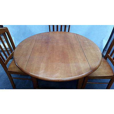 Fold-able Round Four Seat Pine Dining Set