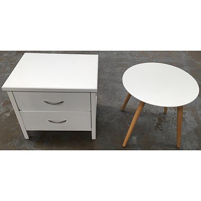 White Bedside Table with Small Circular Table