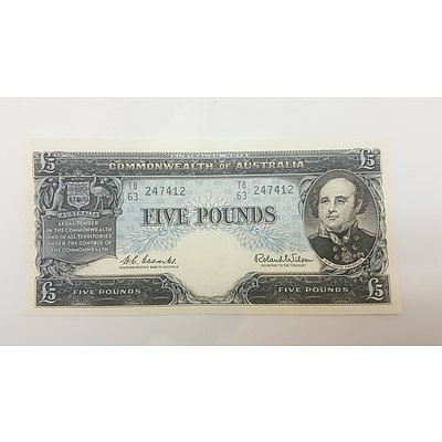 1961 Commonwealth of Australia Five Pound Reserve Bank of Australia banknote