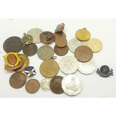 Assorted Coins, Badges and Trinkets