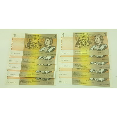 10 Australain One Dollar Paper Notes
