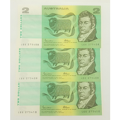 1985 Last Year of Issue Three Consecutive Serial Numberred $2 Notes