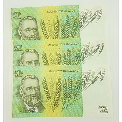 1985 Last Year of Issue Three Consecutive Serial Numberred $2 Notes