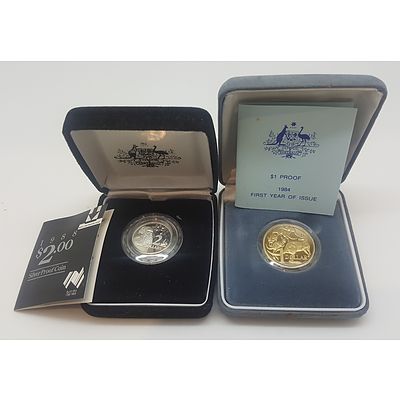 Two First Year of Issue Proof Coins in Royal Australia Mint Plush Presentation Cases
