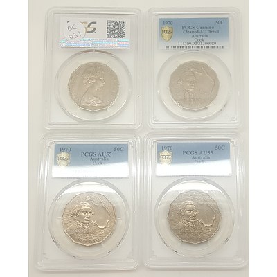 Four Slabbed and PCGS Graded 1970 Captain Cook Commemorative 50cent Pieces