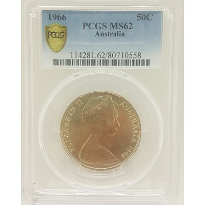 1966 Australian Round 50cent Piece Slabbed and Graded by PCGS as MS62