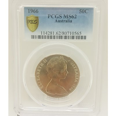 1966 Australian Round 50cent Piece Slabbed and Graded by PCGS as MS62