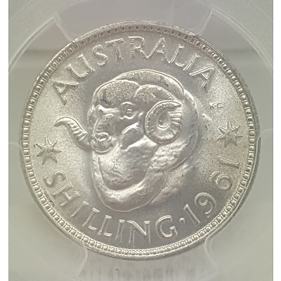1961 Melbourne Mint Australian Shilling Slabbed and Graded by PCGS as MS66