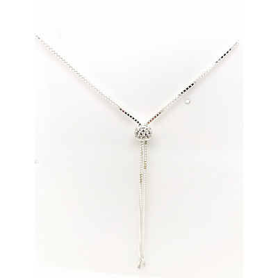 Sterling Silver Cubic Zirconia Bolo Bead Necklace