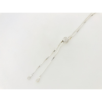 Sterling Silver Cubic Zirconia Bolo Bead Necklace