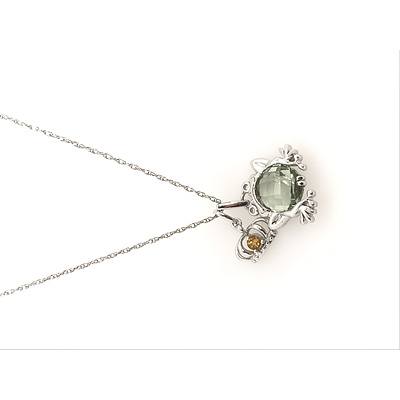 Sterling Silver Peridot and Citrine Frog Prince Pendant and Chain