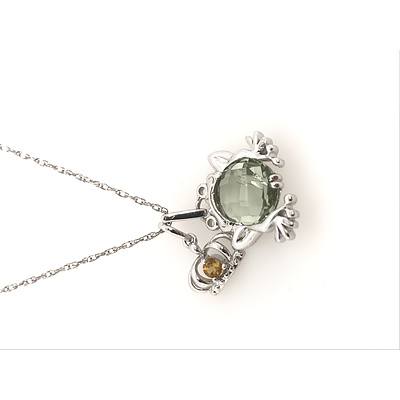 Sterling Silver Peridot and Citrine Frog Prince Pendant and Chain