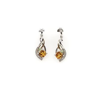 10ct Yellow Gold and Sterling Silver Citrine and Peridot Earrings