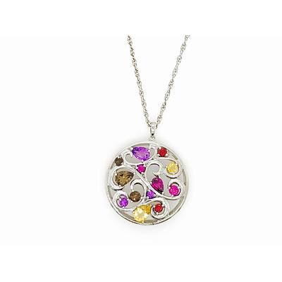 Sterling Silver Multi Gemstone Pendant and Chain