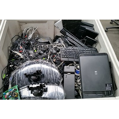 Crate of Assorted IT Equipment & Accessories - Docking Stations, Keyboards, Printers & Cables