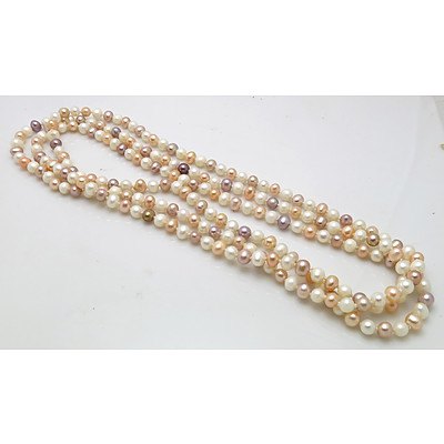 Extra Long Pearl necklace - natural mixed colours